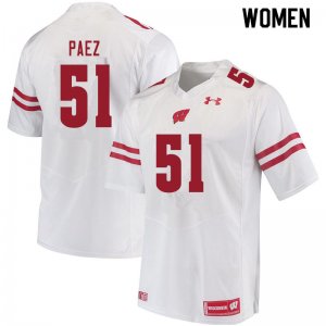 Women's Wisconsin Badgers NCAA #51 Gio Paez White Authentic Under Armour Stitched College Football Jersey EV31V24BG